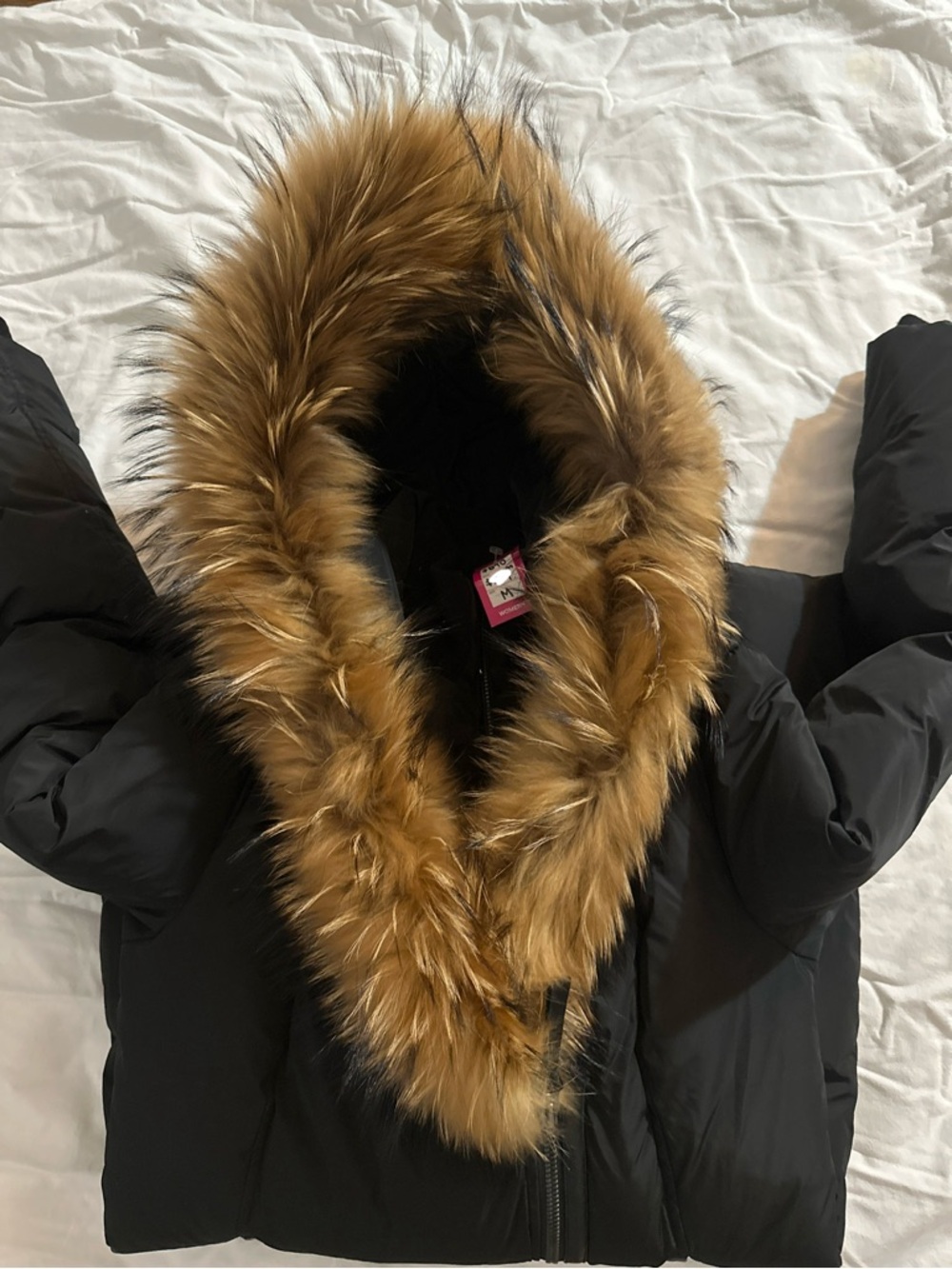 Black Puffer Jacket with Faux Fur Trimmed Hood